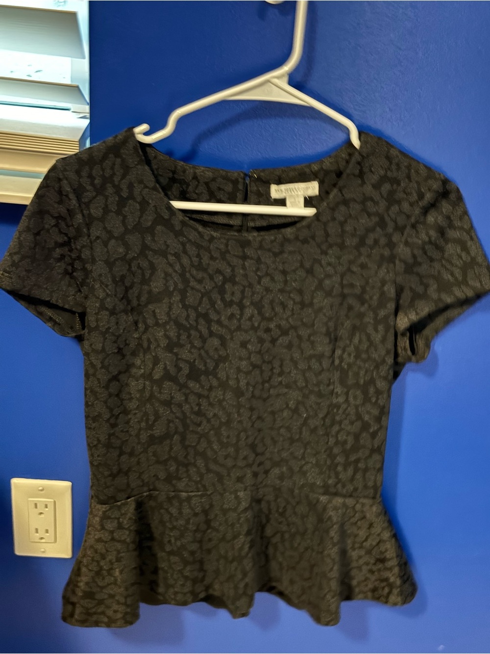 Textured Black Short-Sleeve Peplum Top by Worthington